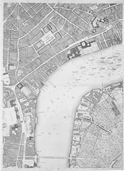 Um mapa de Covent Garden e Westminster, Londres, 1746